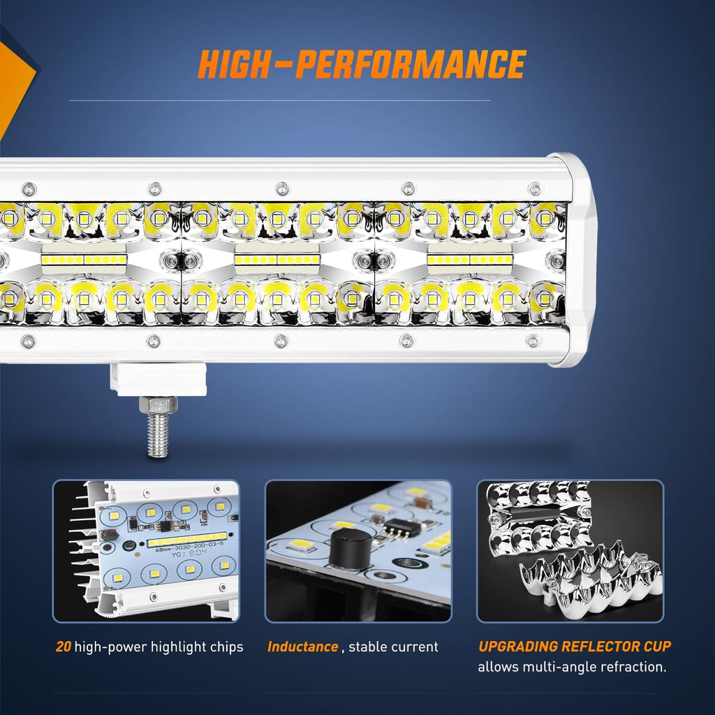 LED Work Light 12" 300W Spot Flood Combo White Case Led Light Bar